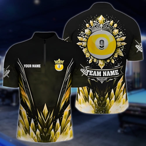 Custom 9 Ball Yellow Icy Billiard Team Jersey Shirt, Custom Billiard Team Shirts BLD0029