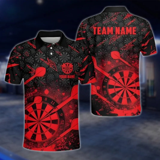 Custom Team Red Black Men's Dart Polo Shirt, Custom Dart Team Shirts DAT0402