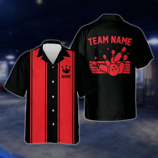 Custom Neon Red Black Bowling Hawaiian Shirt For Men And Women, Custom Vintage Bowling Team Shirts BE0051 BOW0363