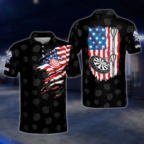 Custom American Flag Black Dart Polo Shirt For Men, Custom Patriotic Dart Shirts DAT0247
