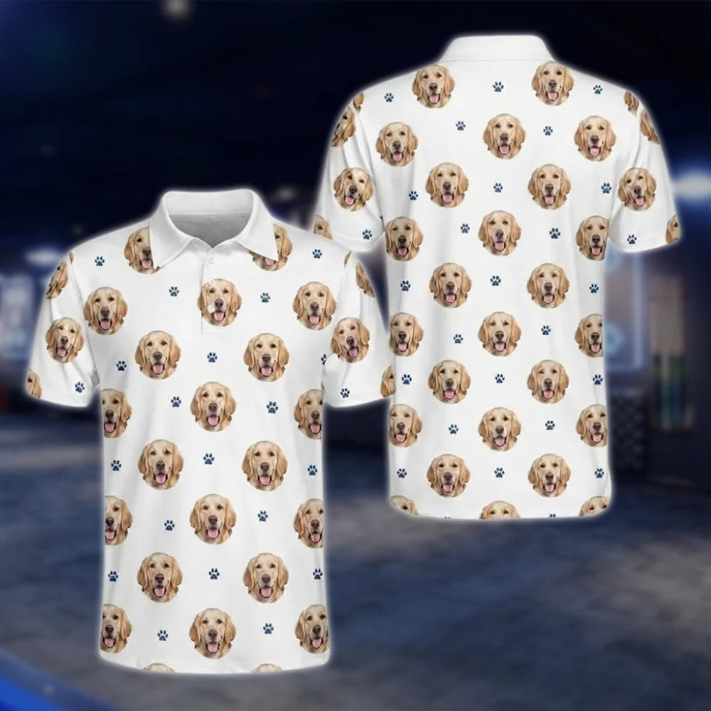 Personalized Dog Face Golf Polo Shirt For Men, Custom Pet Golf Shirt With Photo GOF0021