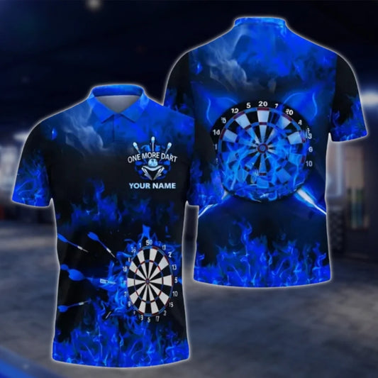 Custom One More Dart Blue Flame Dart Polo Shirt, Custom Flame Dart Shirts DAT0338