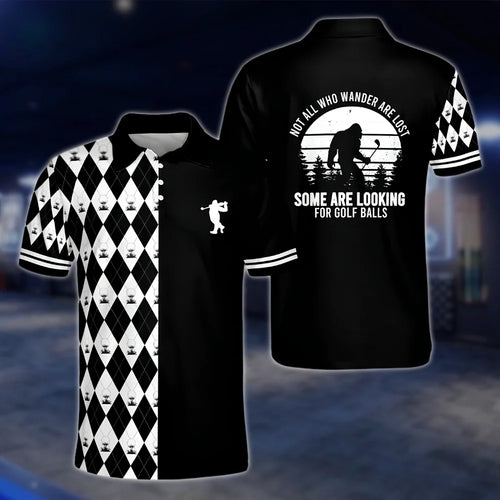 Not All Who Wander Are Lost Some Are Looking For Golf Balls Mens Bigfoot Golf Polo Shirt, Funny Sasquatch Golf Shirt GOF0170