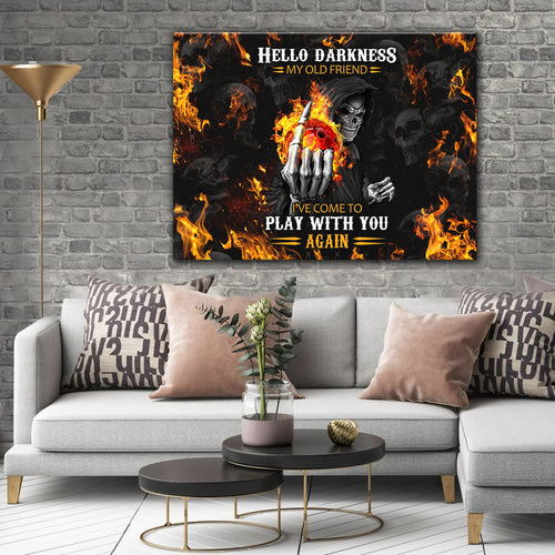 Bowling Skull Hello Darkness My Old Friend Graphic Printed Canvas Bowl Game Living Room Decor Gift For Bowlers ORN0120