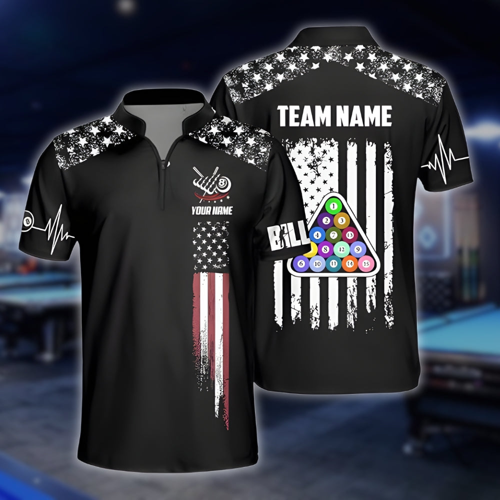 Custom American Flag Billiard Jersey Shirt Mens, Custom Patriotic Billirad Team Shirts BLD0097