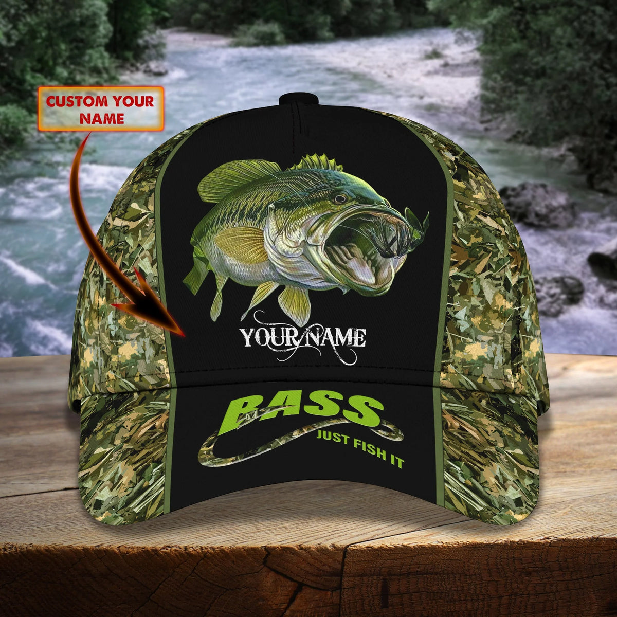 Bass Just Fish It - Personalized Name Cap FISH0249