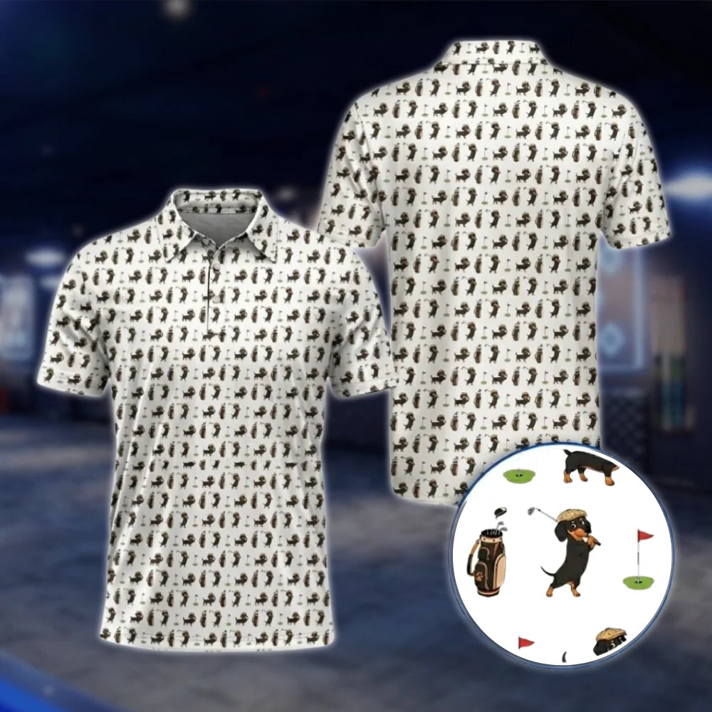 Wiener Dog Golf Polo Shirt For Men, Dachshund Lover Golf Shirt GOF0050