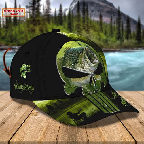 Bass Fishing - Skull - Personalized Name Cap 20 FISH0048