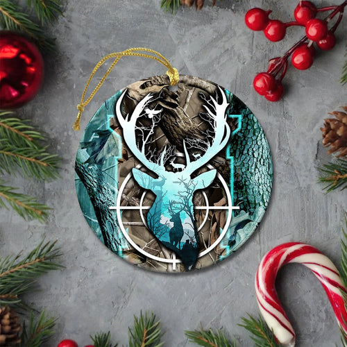 Deer Hunting Blue Circle Ceramic Ornament Christmas Gift ORN0052