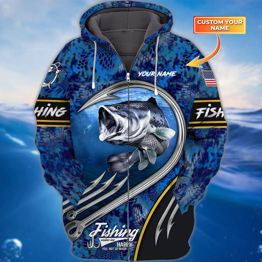 Bass Fishing 14 - Personalized Name 3D Zipper Hoodie FISH0090