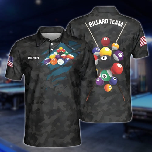Custom Black Camo Billiard Men Polo Shirt, Custom Camo Billiard Team Shirts BLD0194