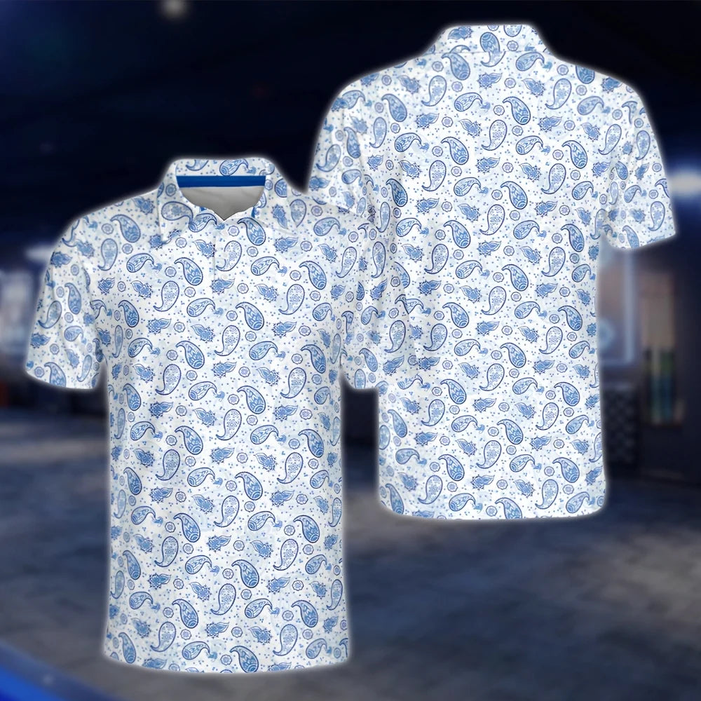 Paisley Blue And White Golf Polo Shirt For Men, Paisley Golf Shirt GOF0164