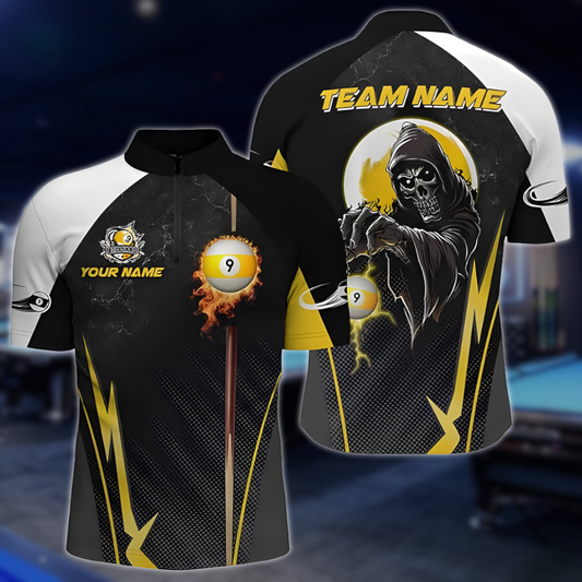 Custom Skull 9 Ball Billiard Men Jersey, Custom Skull Pool Billiard Team Shirts BLD0294