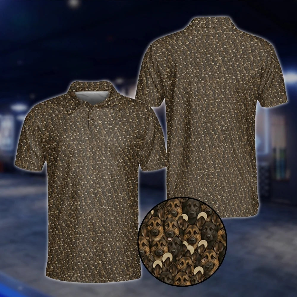 German Shepherd Mens Brown Golf Polo Shirts, German Shepherd Golf Shirts GOF0208