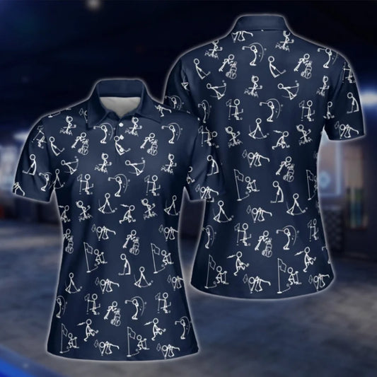 Funny Stickfigures Womens Navy Golf Polo Shirts, Funny Golf Shirts Women GOF0289