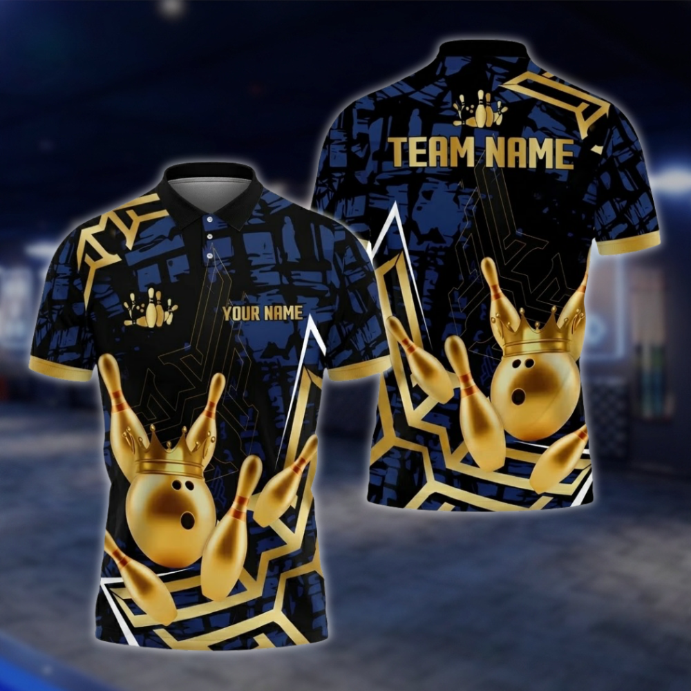 Personalized Gold Crown Ball Bowling Polo Shirt For Men, Custom Bowling Team Shirts BZ0752 BOW0167
