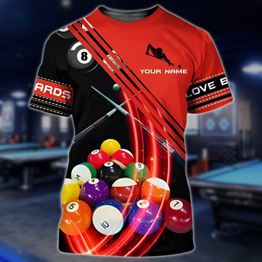 Custom Black Red Billiard T-Shirts Mens, Custom Pool Billiard Shirts BLD0270