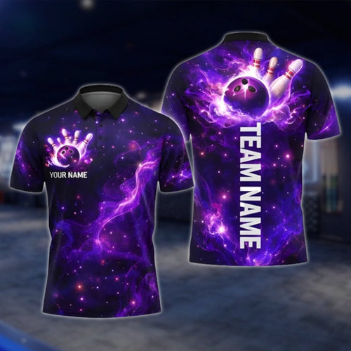 Cistom Thunder Purple Lightning Bowling Mens Polo Shirt, Custom Team Thunder Bowling Shirts BZ0347 BOW0384