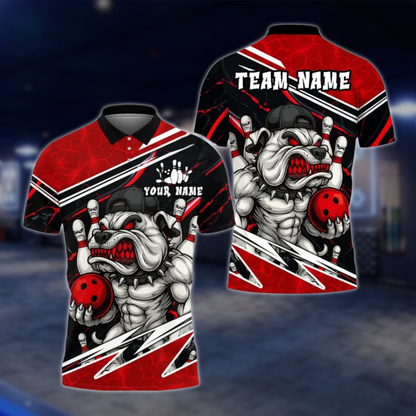 Personalized Angry Muscle Dog Bowling Mens Polo Shirt, Custom Dog Bowling Shirt Team BE0218 BOW0109