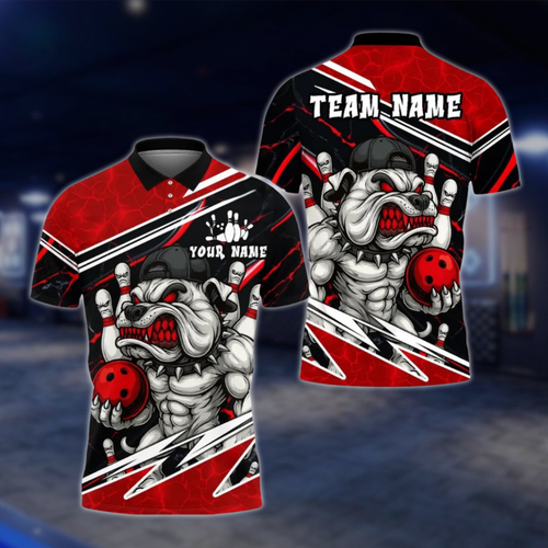 Personalized Angry Muscle Dog Bowling Mens Polo Shirt, Custom Dog Bowling Shirt Team BE0218 BOW0109