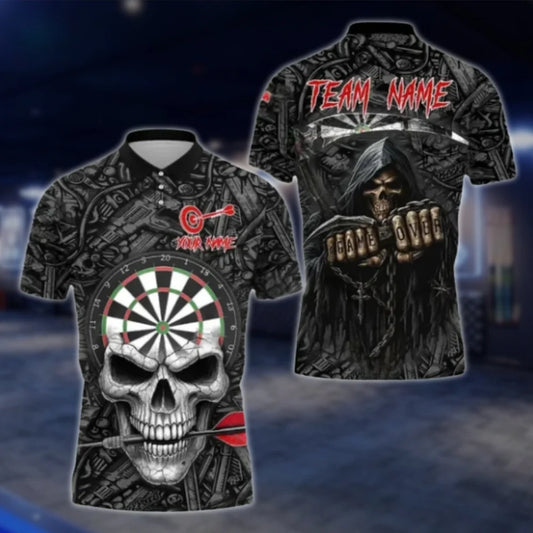 Custom Game Over Skull Dart Mens Polo Shirt, Custom Team Skull Dart Shirts DAT0427