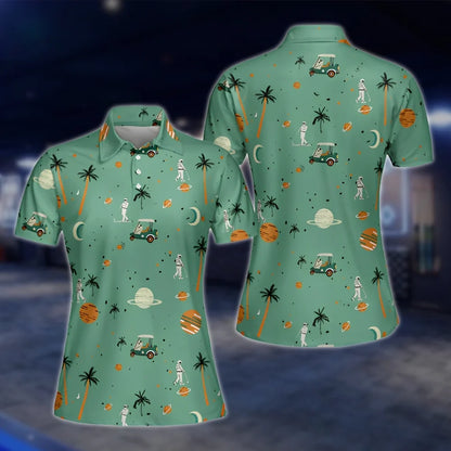 Astronaut Women's Green Golf Polo Shirts, Space Golf Shirts For Women GOF0278
