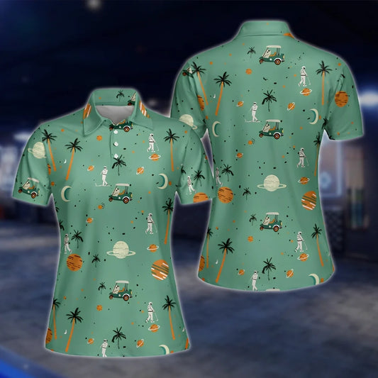 Astronaut Women's Green Golf Polo Shirts, Space Golf Shirts For Women GOF0278