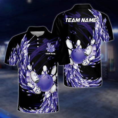 Custom Team Iced Purple Black Bowling Polo Shirt For Mens, Custom Bowling Team Shirts BE0032 BOW0202