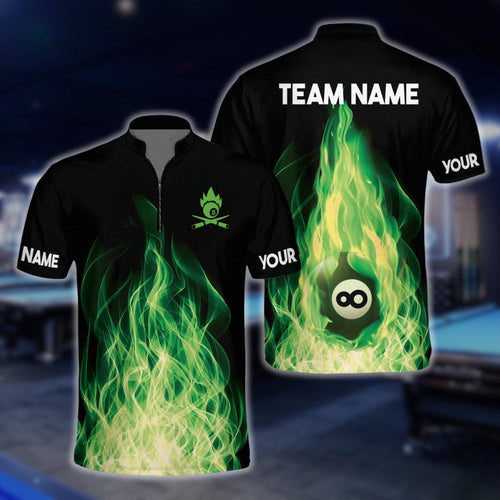 Custom Neon Green Flame Billiard Jersey For Mens, Custom Flame Pool Billiard Team Shirts BLD0240