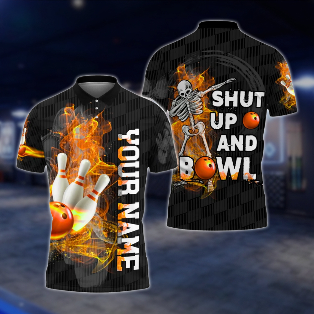 Shut Up And Bowl Personalized Skeleton Bowling Polo Shirt For Men, Custom Skull Fun Bowling Shirt BZ0770 BOW0138