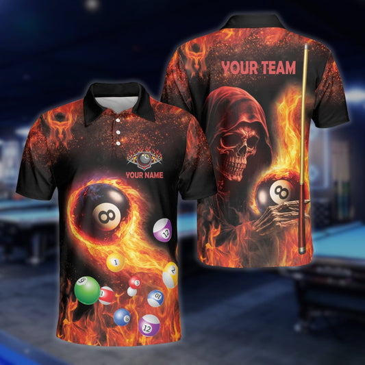 Custom Flame Skull Billiard Polo Shirt Mens, Custom Skull Billiard Team Shirts BLD0214