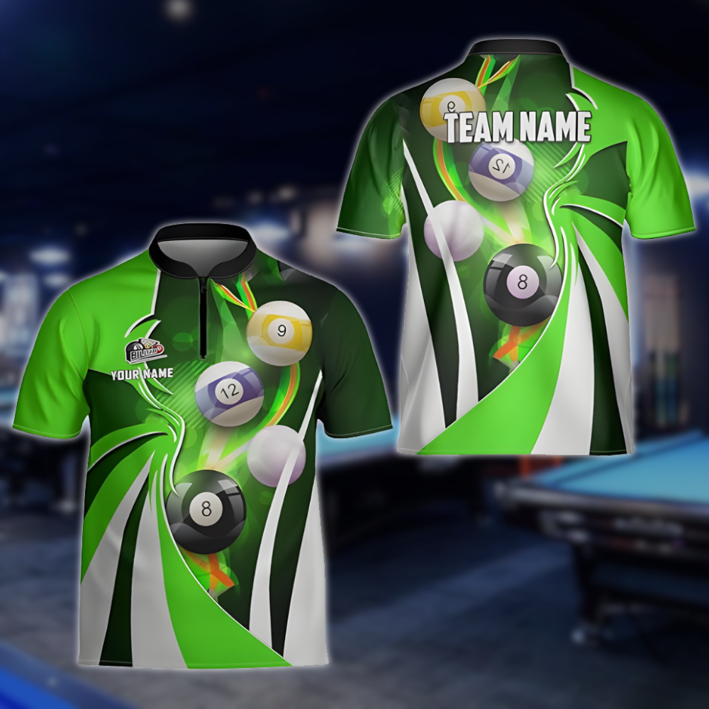 Custom Green White Billiard Team Jersey For Men, Custom Billiard Shirts BLD0219