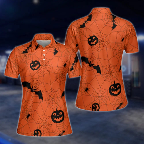 Pumpkin Orange Black Women's Golf Polo Shirt, Halloween Golf Shirt For Ladies GOF0115