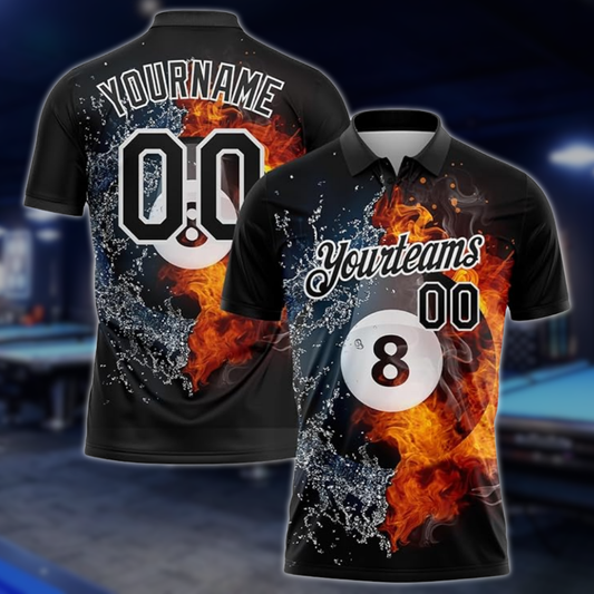 Custom 8 Ball Polo Team Shirt Men, Custom Water Flame Billiard Shirts BLD0275