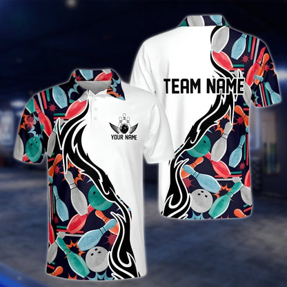 Custom Team Multicolor Bowling Polo Shirt For Mens, Custom Bowling Shirts BM0288 BOW0263