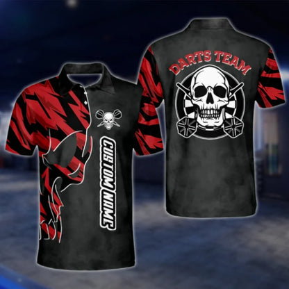 Custom Skull Red And Grey Dart Mens Polo Shirt, Custom Skull Dart Team Shirts DAT0244