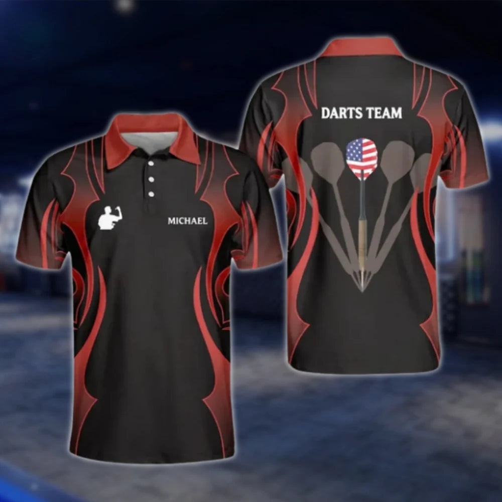 Custom Red Black Mens Dart Polo Shirt, Custom Darts Team Shirts DAT0269