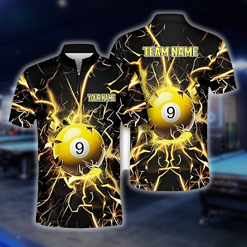 Custom Thunder 9 Ball Yellow Billiard Jersey Mens, Custom 9 Ball Billiard Team Shirts BLD0055
