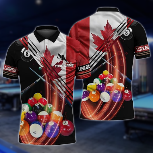 Canada Flag Custom Billiard Polo Shirt For Mens, Custom Canada Patriotic Billiard Team Shirts BLD0250