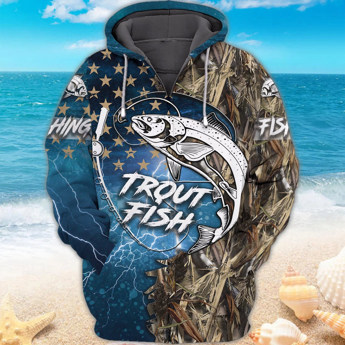 Trout Fishing, 3D Zipper hoodie, Tad 402 FISH0094