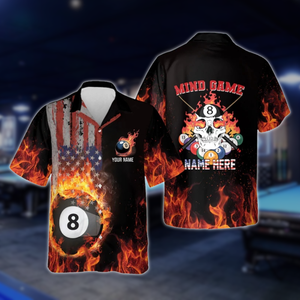 Custom Mind Game Flame Billiard Hawaiian Shirt For Mens, Custom Flame Skull Billiard Team Shirts BLD0165