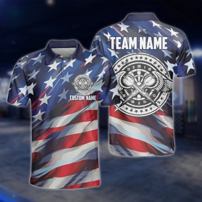 American Flag Custom Mens Darts Polo Shirt, Custom Patriotic Dart Team Shirts DAT0409