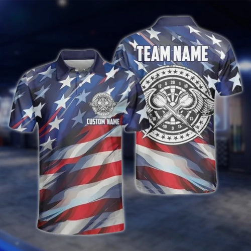 American Flag Custom Mens Darts Polo Shirt, Custom Patriotic Dart Team Shirts DAT0409