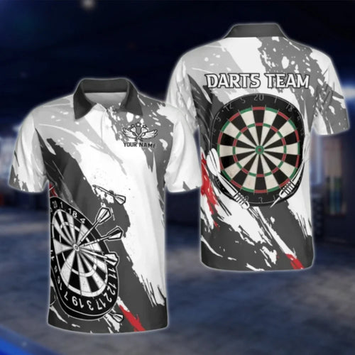 Custom Team Grey White Grunge Dart Polo Shirt For Men, Custom Dart Shirts DAT0375