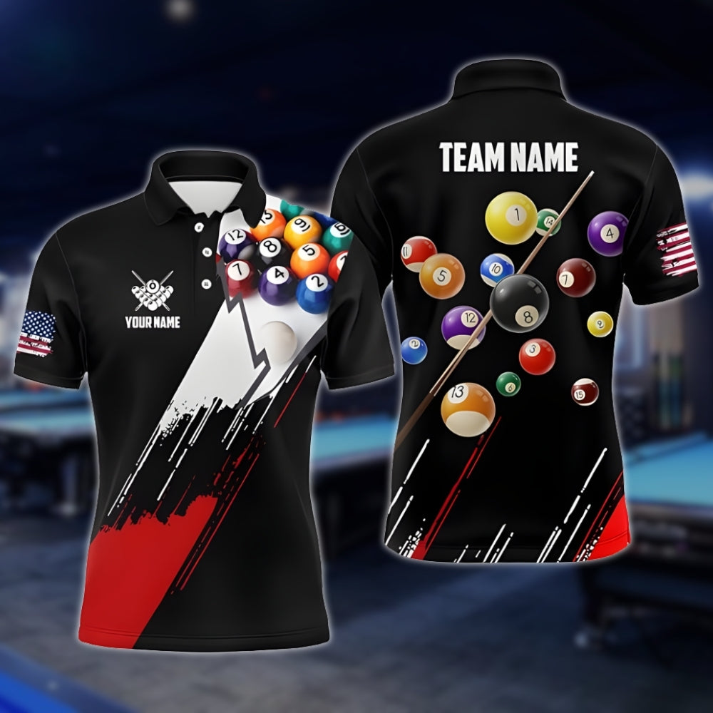 Custom Black And Red Billiard Team Polo Shirts For Mens, Custom Pool Billiard Shirts BLD0188