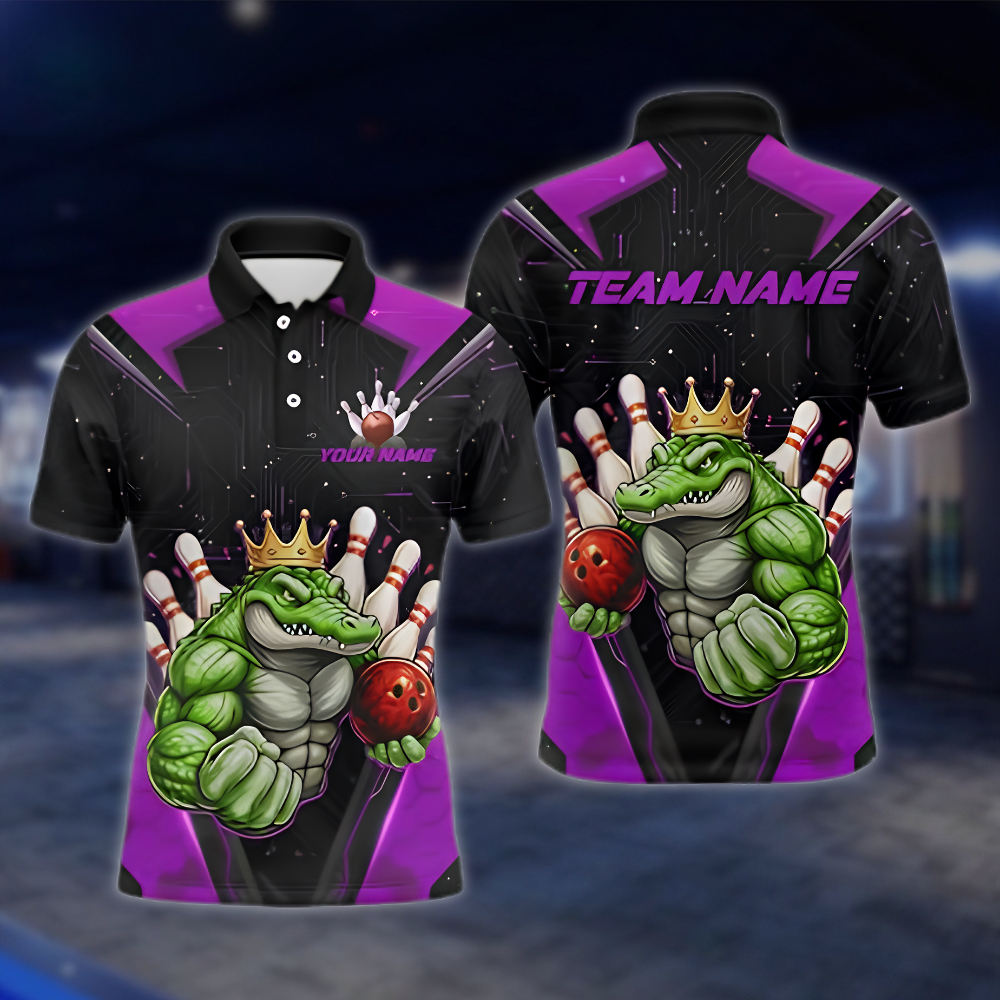 Personalized Aligator Muscle Bowling Mens Polo Shirt, Custom Alligator Bowling Shirt For Team BZ0880 BOW0063