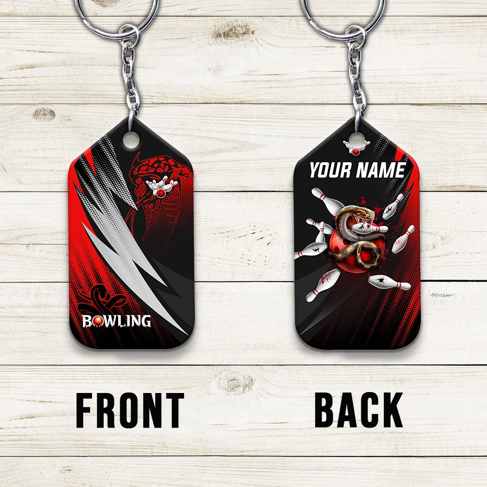Strike Bloody Snake Bowling Ball On Fire Personalized Name 3D Keychain ORN0169
