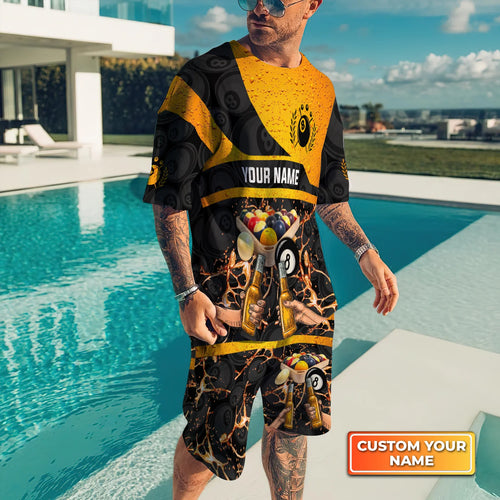 Pool And Beer That's Why I Am Here Custom Name 3D Short Sleeve T-Shirt Men's Board Shorts ORN0284