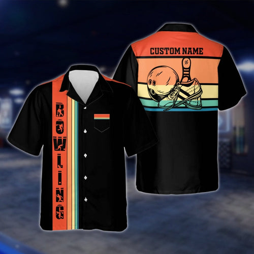Custom Retro Sunset Bowling Hawaiian Shirt For Men, Custom Retro Bowling Shirt With Pocket BZ0117 BOW0298