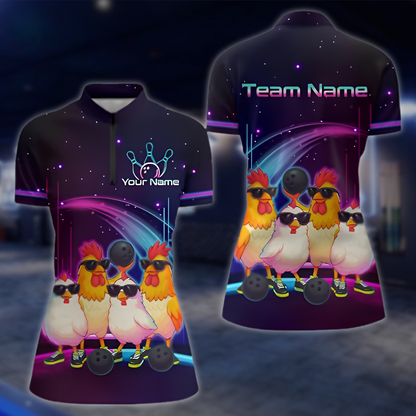 Personalized Cute Chicken Bowling Jersey For Ladies, Custom Chicken Bowling Team Shirt Womens BZ0894 BOW0049